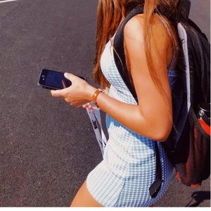 Blue and white bodycon gingham dress